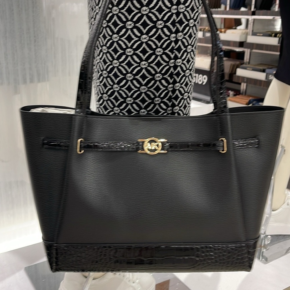 MICHAEL KORS
Reed Large Leather Belted Satchel Shoulder Handbag 
Black Crocodile - Picture 11 of 16